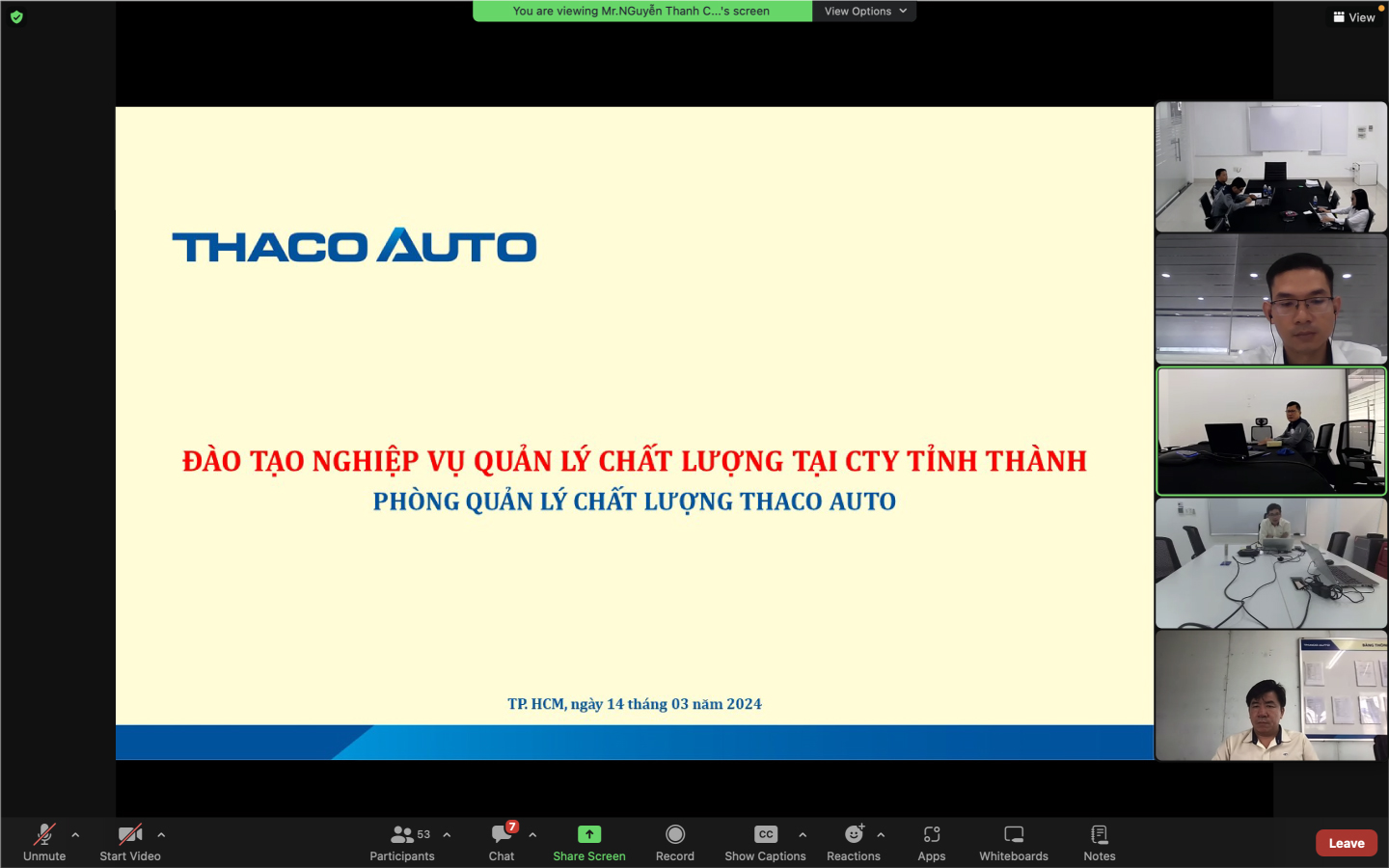 THACO AUTO Đắk Lắk tham gia chương trình đào tạo “Nghiệp vụ quản lý chất lượng xe cho nhân sự Quản lý Chất lượng Công ty tỉnh thành”